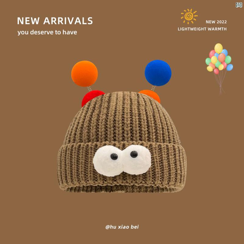 帽子　冬　かわいい　　ファッション かわいい 韓国 ピロム リトル モンスター ウール 帽子 秋冬 おしろ 親子 ニット 帽 ホワイト 色