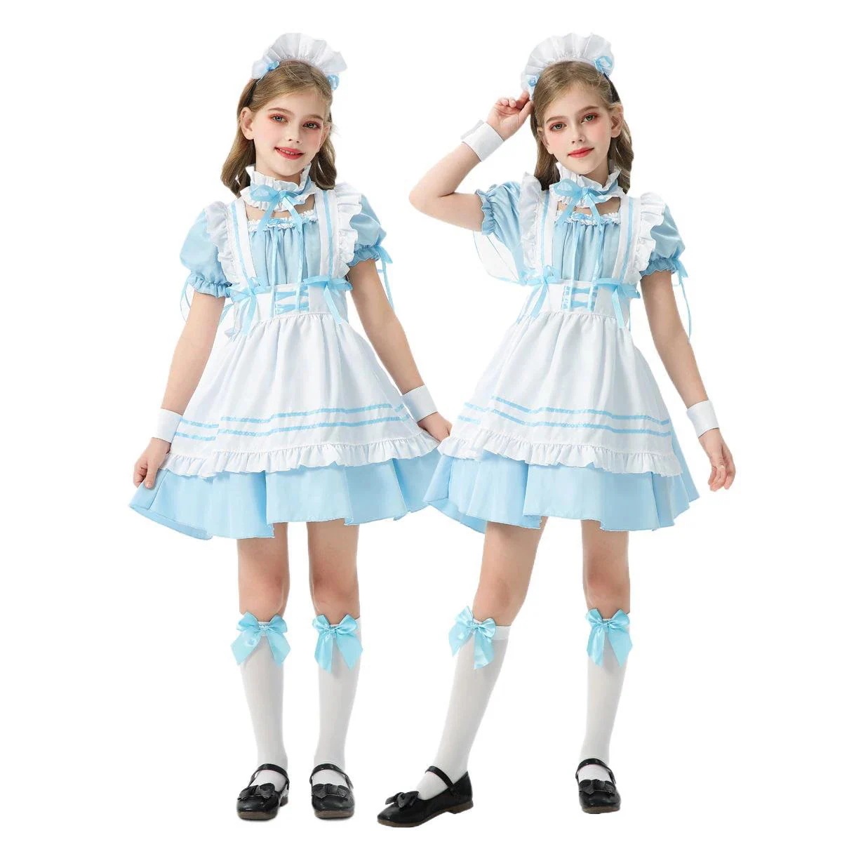 2024 ブルーアリス 女の子 メイド服 子供服 ロリータドレス 子供プリンセスドレス ロリータ