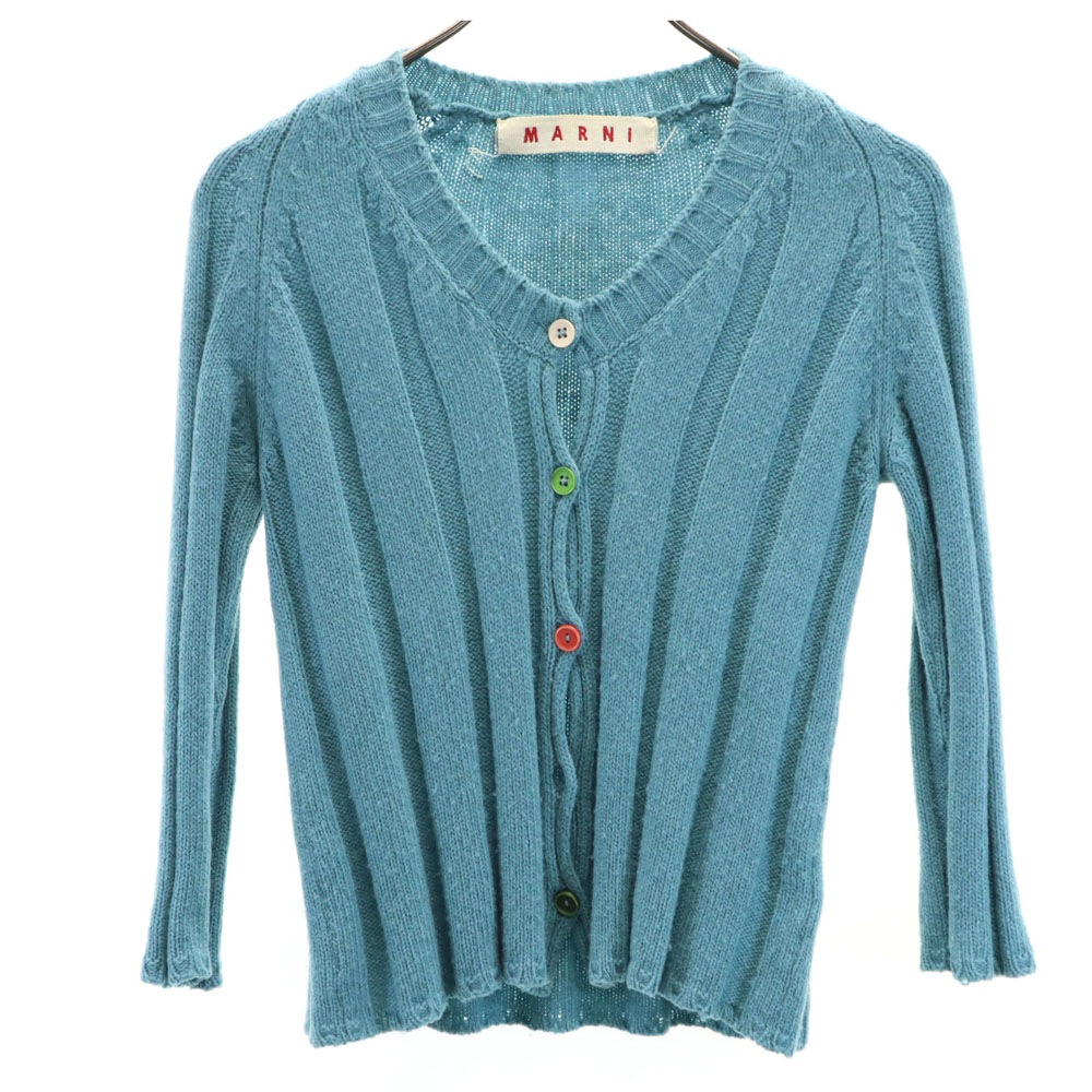 イタリア製 7分袖 ニットカーディガン 40 サックスブルー系 レディース