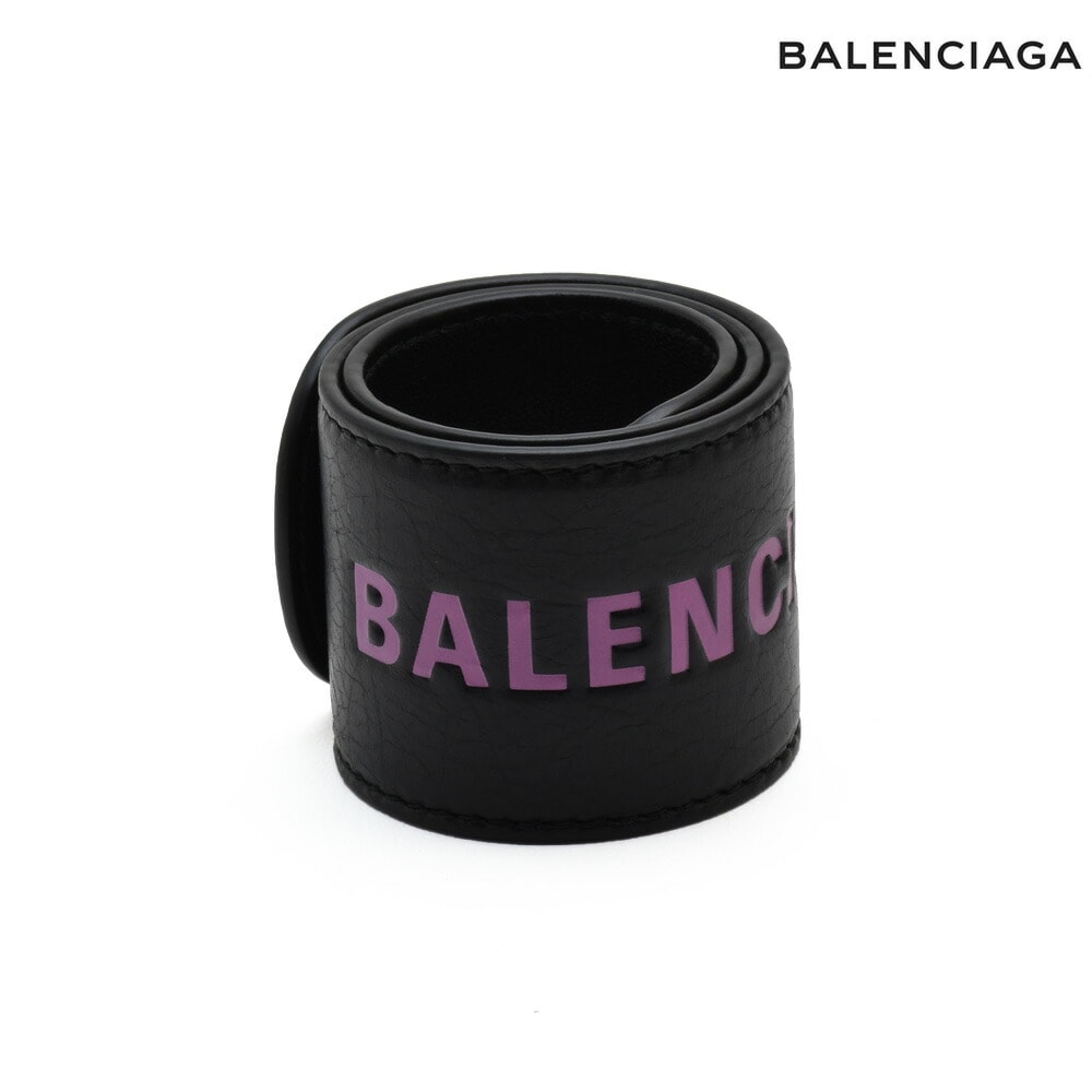 バレンシアガ ロゴ レザー ブレスレット レディース バングル リストバンド ブラック 黒 BALENCIAGA BRACELET CYCLE[469170db929-1065]