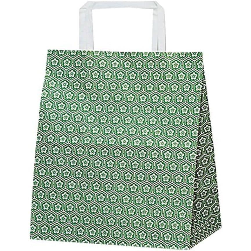 （まとめ買い）シモジマ HEIKO 手提げ紙袋 H25チャームバッグ S2（平手） 梅小紋 緑 50枚 幅220xマチ130x高255mm 003263501 [x3セット]