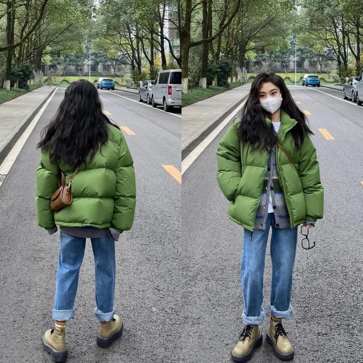 グリーンダウンジャケット女性のショート 2025 新しい韓国スタイルトレンディブランドファッションカップルスタンドカラーカジュアルルーズジャケットトレンディ