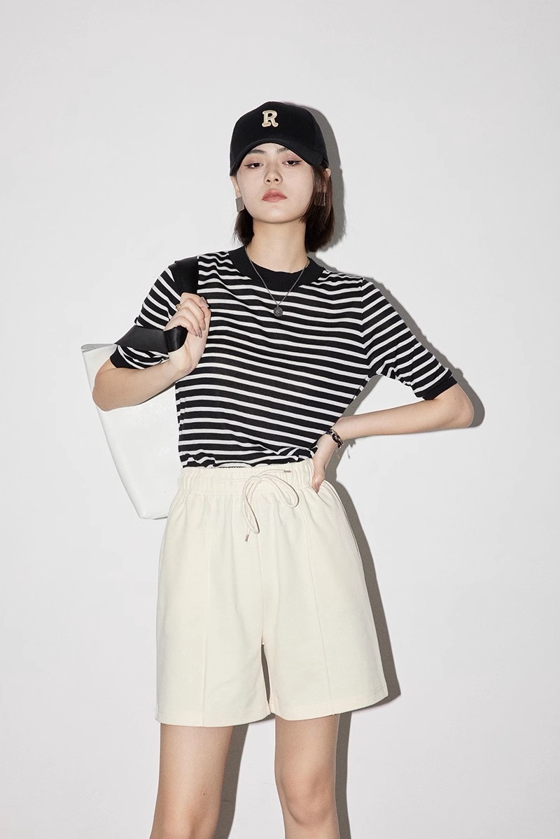 シャツ 通気性 半袖 トップス 夏 学生風 トップス シャツ 袖あり 半袖 5分袖 五分袖 かわいい シンプル カジュアル おしゃれ お洒落 こなれ感 ラフ ボーダー 春 夏 秋 10代 20代