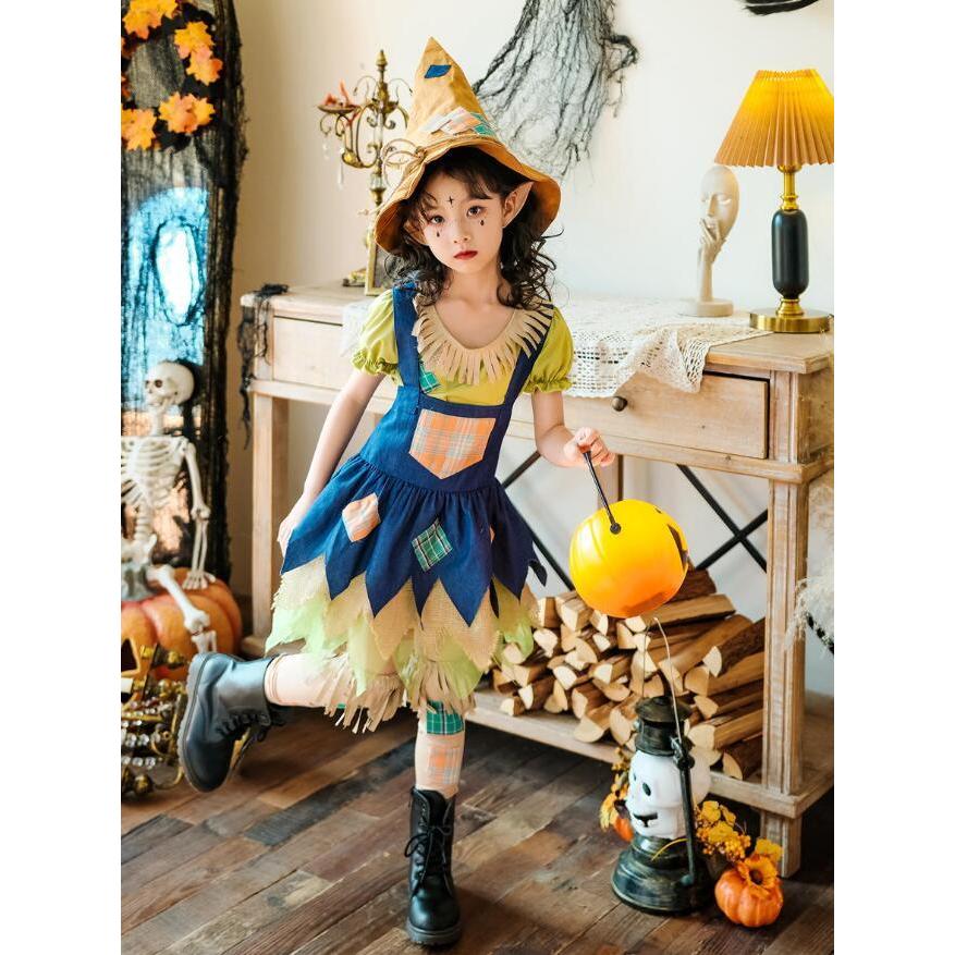 新作ハロウィングッズ ハロウィン仮装 キッズ 大人 かかし 悪魔 魔女 子供 子ども用 巫女 コスプレ 小悪魔 衣装 子供 仮装 コスチューム ワンピース 小学生 ハロウィンパーテイ プレゼ 2枚購入