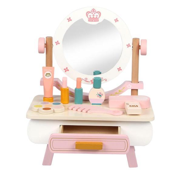 幼児のためのメイクアップアクセサリーのロールプレイを備えた木製のプリンセスバニティテーブル