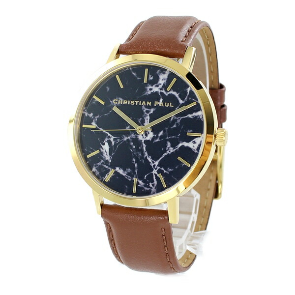 クリスチャンポール 腕時計 手表 誕生日 彼氏 彼女 メンズ レディース 大理石柄 黒文字盤 ブラウン レザー ペアにもおすすめ 誕生日プレゼント ポイント消化