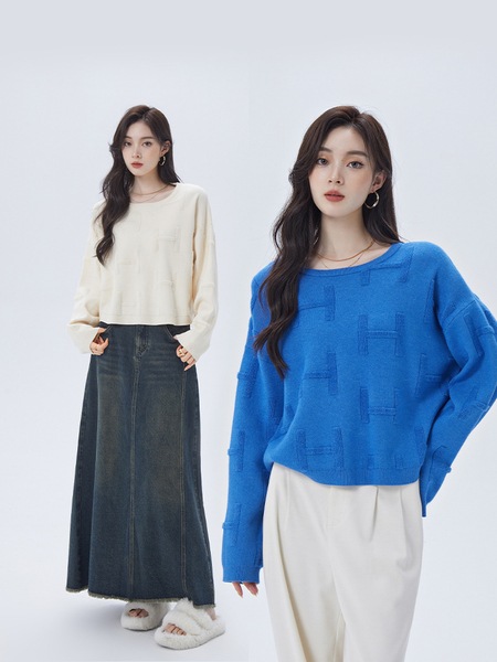 LIERKISS アメリカンレトロニットクルーネックセーター