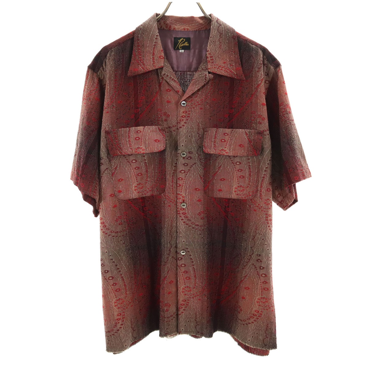 日本製 総柄 半袖 オープンカラーシャツ XL ボルドー メンズ 古着