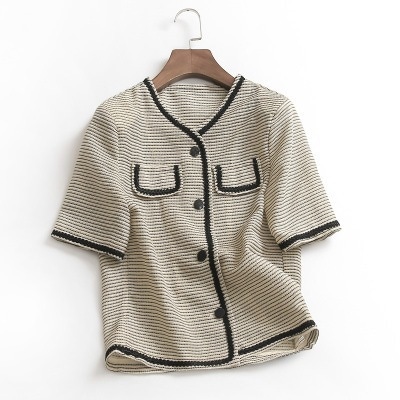 アウター 上着 ジャケット カーディガン Vネック 襟なし パイピング ノーカラー ポケット 半袖 ボタン 前開き ツイード 厚手 キュート かわいい ガーリー ラブリー 大人可愛い 大人っぽい 5,214円