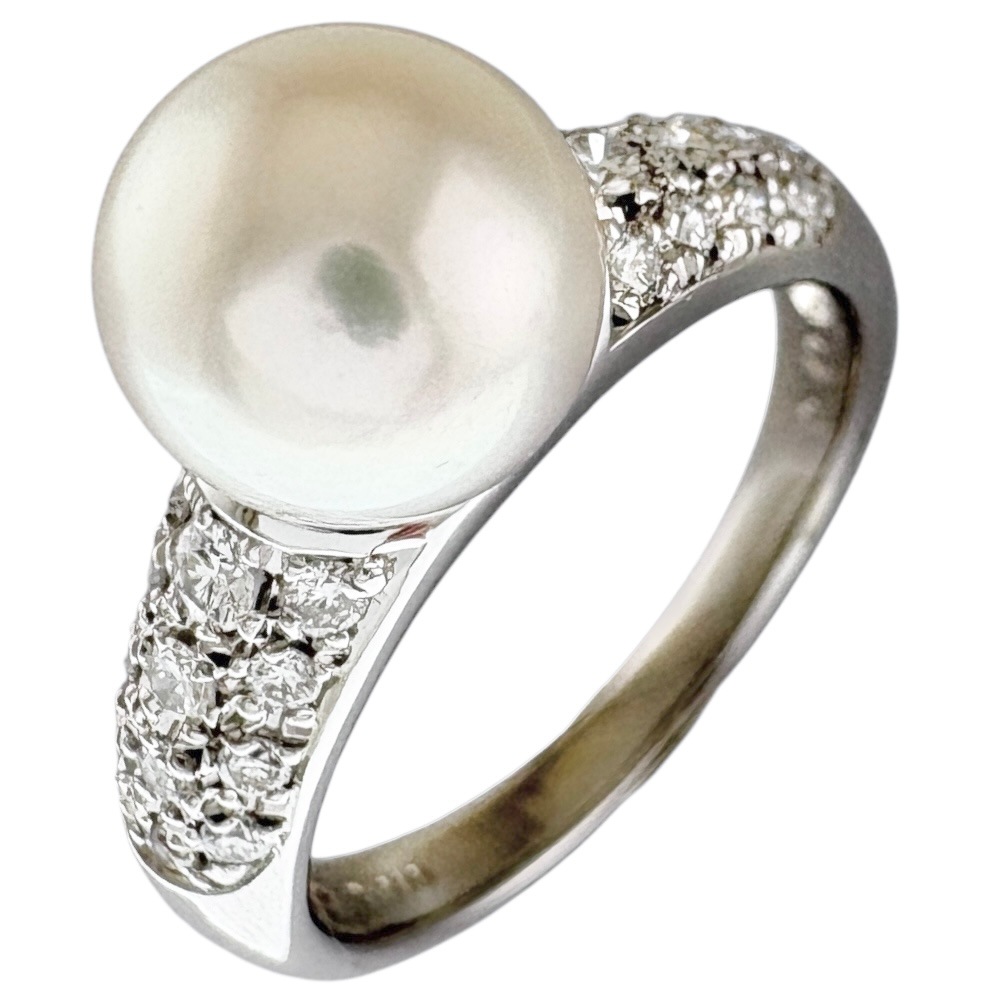 リング 指輪 17号 Pt900プラチナ アコヤパール ダイヤモンド 0.43ct 中古 美品