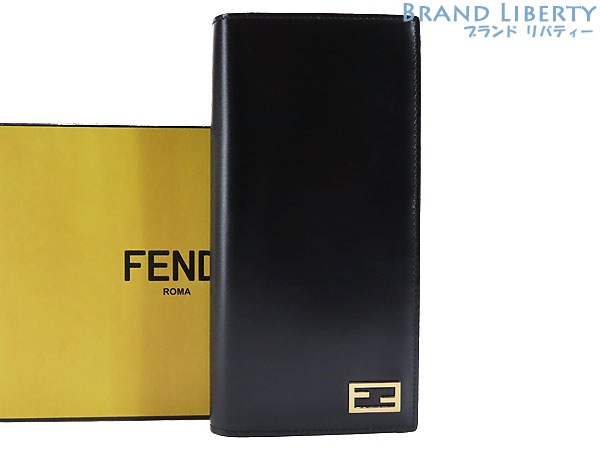 FENDI未使用フェンディメタルロゴレザーコンチネンタルウォレット二つ折り長財布ブラックカーフレザー7M018