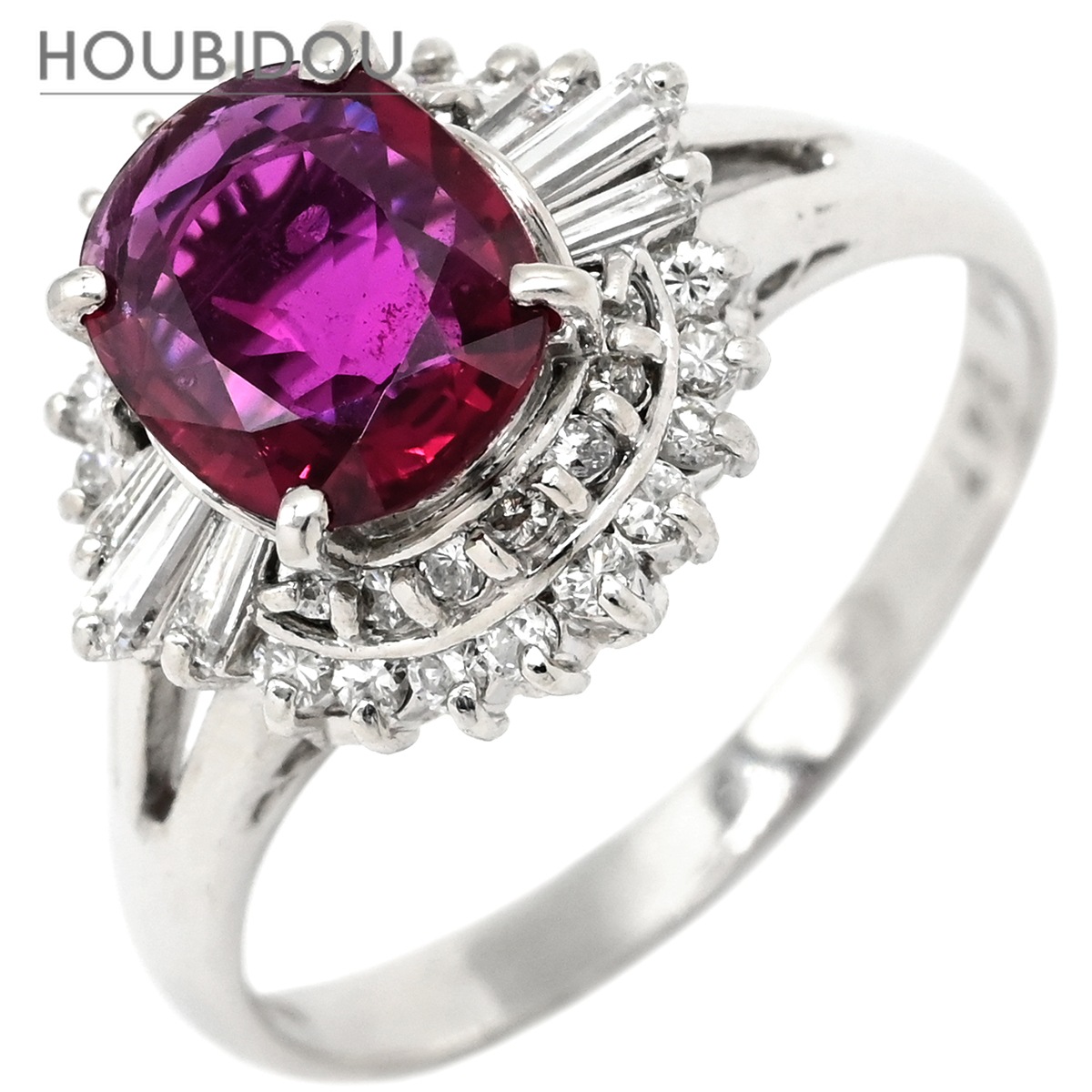 リング 指輪 ルビー ダイヤリング プラチナシルバー レッド 赤 1石 1.26ct ダイヤモンド 指輪 プラチナム PT 15.5号【中古】