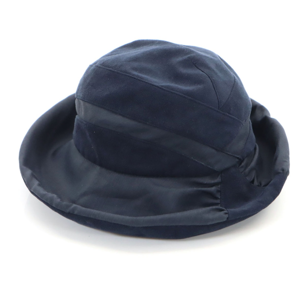 LANVIN COLLECTION ランバン コレクション 日本製 フェイクスエード バケット ハット M-S ネイビー 帽子 レディース 古着