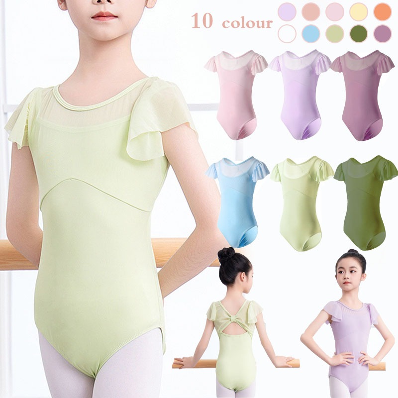 バレエレオタード バレエ 子供用 半袖 キッズ バレエ衣装 子供用 女の子 スナップボタン キッズウェア 体操 ダンス 練習服 ステージ衣装 シンプル レッスン着 ピンク パープル グリーン 120