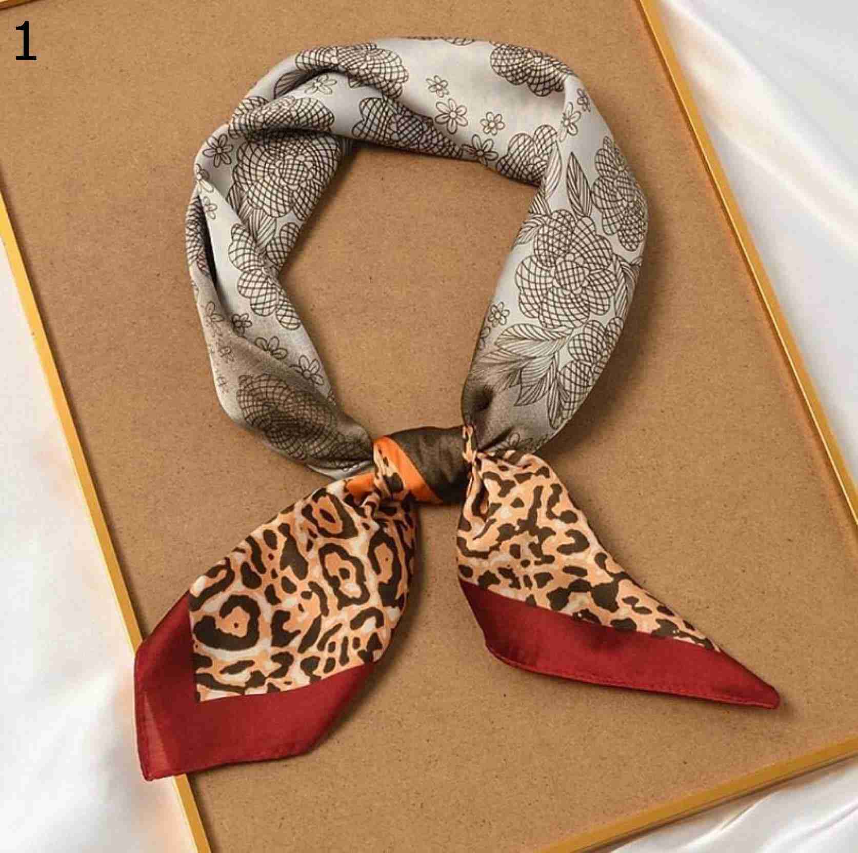 【20%OFFクーポン～】スクエア スカーフラップ ファッション バッグ スカーフ ヘア タイ ヒジャーブ 女性 ヒョウ 花柄 ショール スカーフ Coffee : Size : (Color