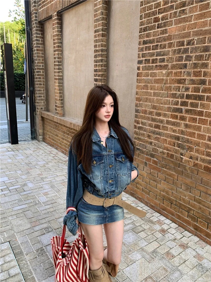 デニムジャケット ショートパンツ セットアップ レディース Gジャン デニムパンツ 上下セット 2点セット 長袖 ゆったり オーバーサイズ 無地