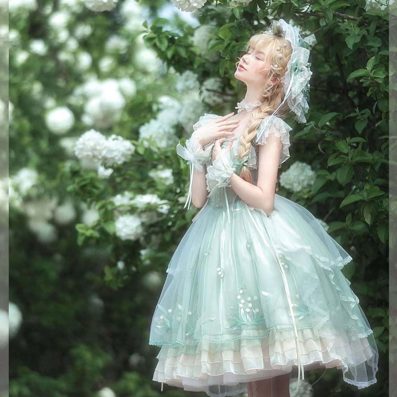 Lolita スカートスズラン刺繍バックドレスエレガントゴージャスドレスドレスドレス コスチューム
