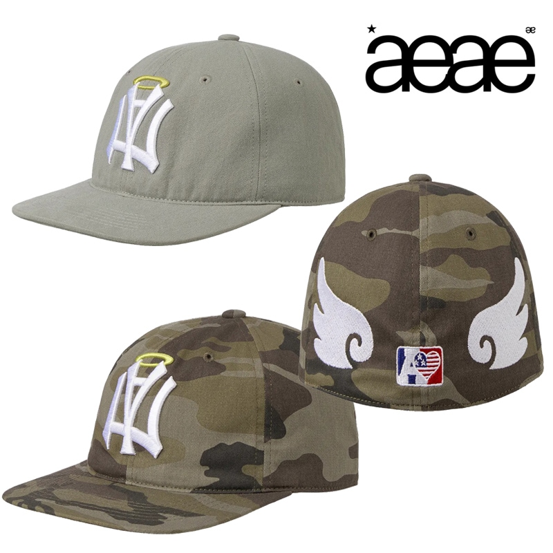 AE45SUCA007 AE SYMBOL ANGEL WING CAP カモとカーキでコーデ映え フラットバイザー 深めフィット 小顔見え 翼刺繍 立体刺繍 通気性 ユニセックス 軽量 快適さ