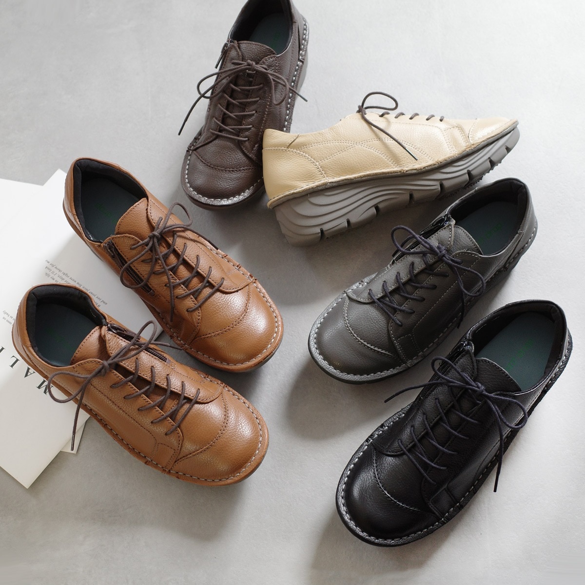 【最終売り尽くし！】超軽量レースアップスニーカー本革 レディース 8,441円