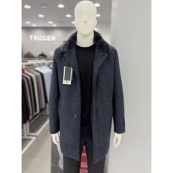 男性ムスクミンクカラー着脱式グースダウンガチョウ毛パディング裏地ウールウールハーフ半コート2カラー