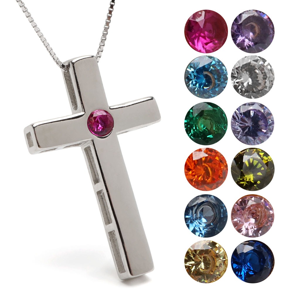 シルバー925 選べる！誕生石のクロスネックレス 12色 シルバー [nc122-s-fhns047-cn129]
