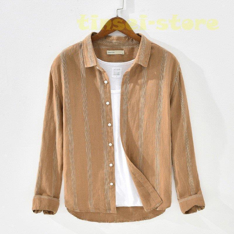 新モデル発売 リネンシャツ メンズ 長袖 ストライプ 麻 カジュアルシャツ トップス 長袖シャツ 麻シャツ 利用可能なポイント