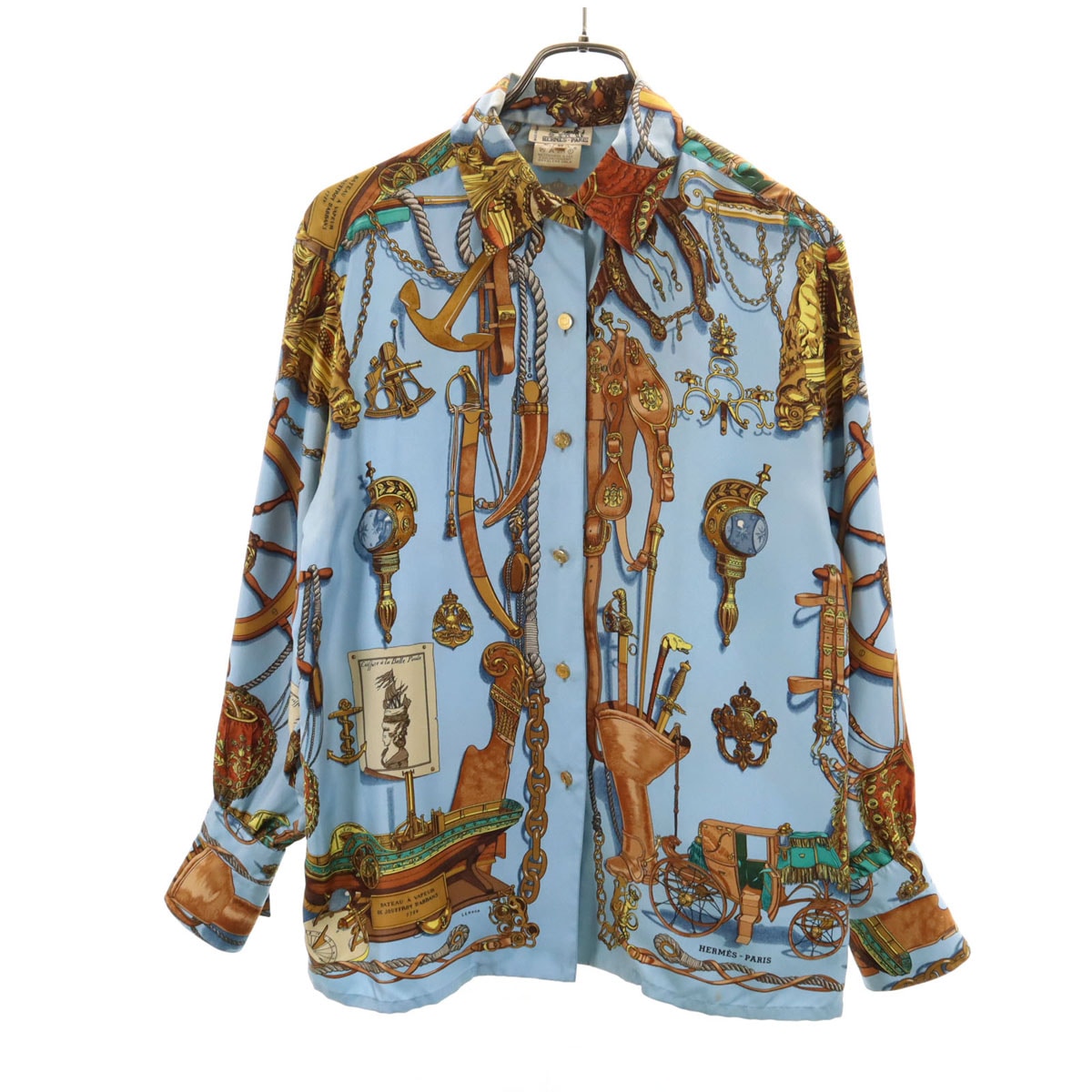 フランス製 シルク 総柄 長袖 シャツ 40 水色 レディース 古着 28,457円