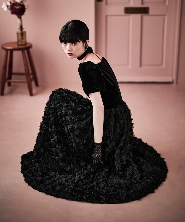 etoll. ベロアロゼットフレアドレス バーガンディー M Qoo10