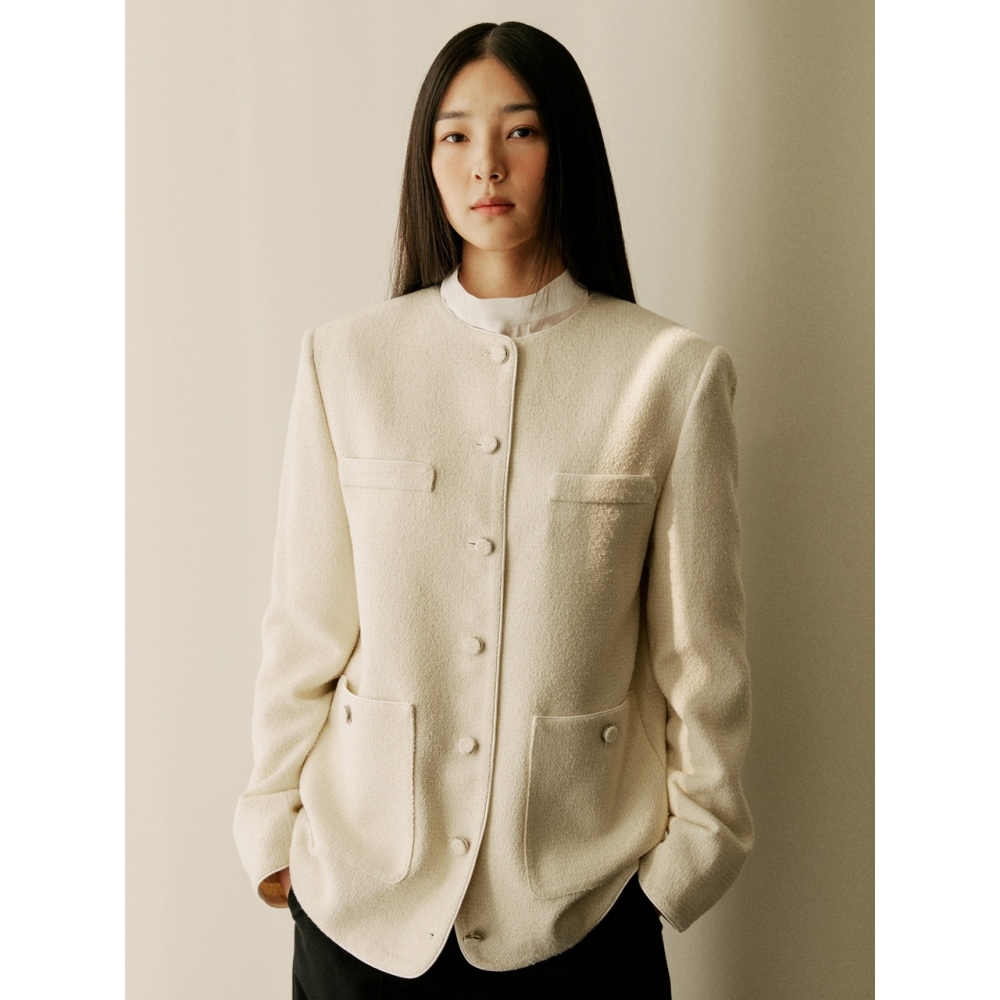 ルアボンヌツイードロングジャケットアイボリー