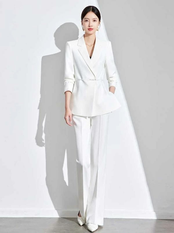 スーツ パンツスーツ フォーマルスーツ 薄手 夏 リネン スリムフィット ビジネス レセプション エレガント アーバン ノーブル レディース