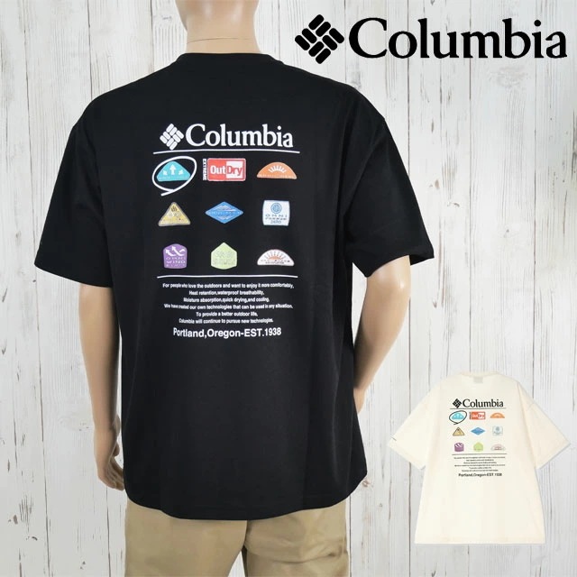 コロンビア Tシャツ メンズ PM0785 スタックブルックグラフィックショートスリーブティーシャツ 半袖 トップス レディース 紫外線対策 アパレル 吸湿 速乾 カジュアル ウェア 服 黒 白