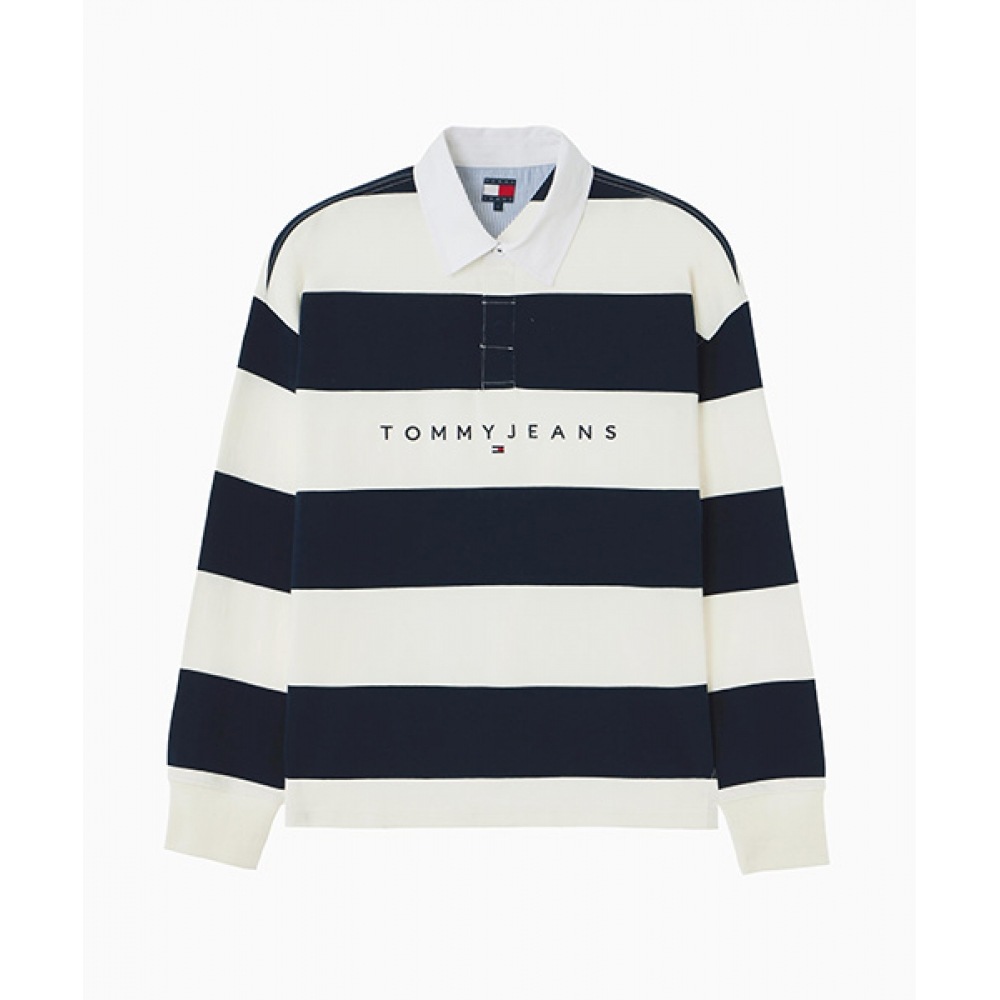 トミージーンズリニアストライプラグビー T シャツ (T32F1TTO05TMT10FA)