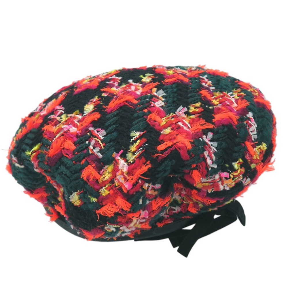 新品同様 ツイードチェック　ベレー帽　リボン GG ロゴ 729140 帽子 ウール/ナイロン マルチカラー 1645【中古】 レディース