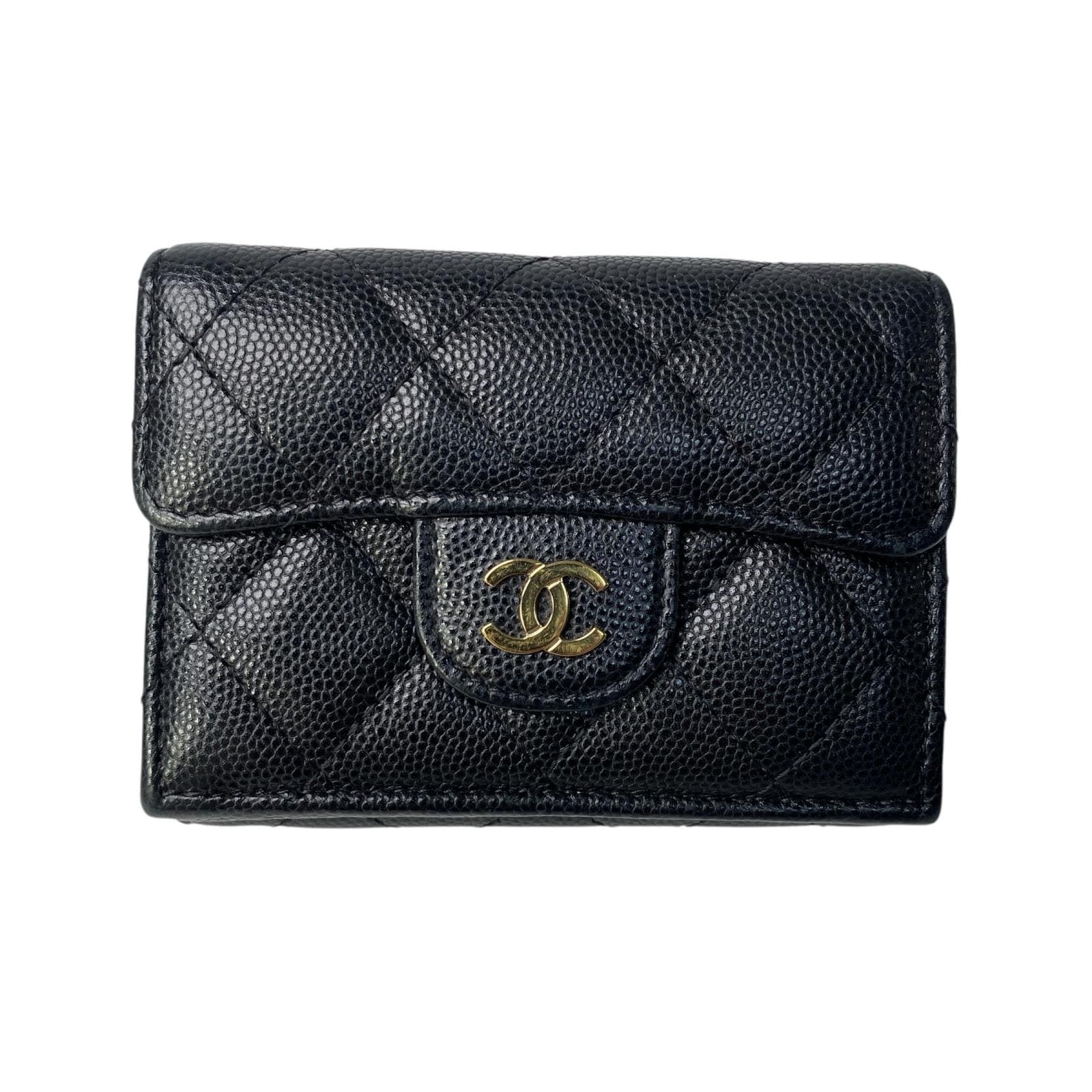 シャネル CHANEL ココマーク キャビアスキン 三つ折り財布 レディース
