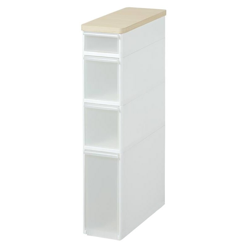 吉川国工業所　収納ストッカー　耐熱木天板ストッカースリム　4段　（コロ付き）　ホワイト　TS-121WT