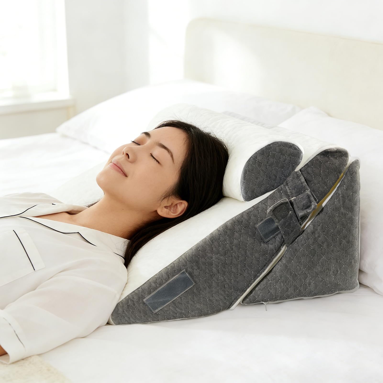 三角クッション 三角枕 背もたれ クッション 高さ調節可能 三角クッション 折りたたみ式 背もたれ 傾斜枕 快眠サポート 25D高反発枕 膝枕 腰枕 横向き寝 ごろ寝 足枕 老人用 敬老の日 [並行輸