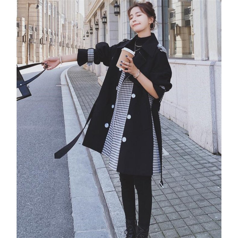 スプリングコート レディース トレンチコート アウター チェック柄 切替 秋物 春コート 通勤 美品