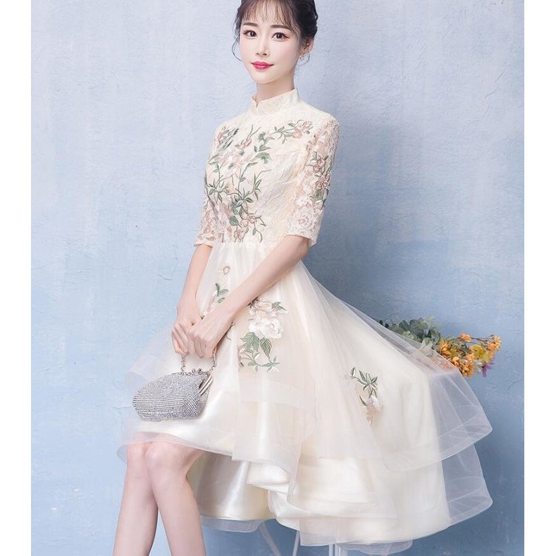 パーティードレス 結婚式 ドレス 袖あり ロングドレス 演奏会 紺色ドレス きれいめ パーティドレス