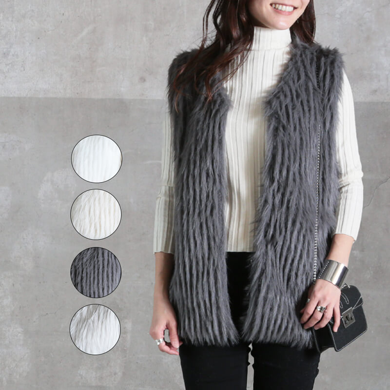 ファーベスト レディース ショート 大きいサイズ 白 コーデ ボアジレ フェイクファー ベスト ファー ジレ ボアベスト 秋冬 ニット ニットベスト ロング ノーカラージャケット ロングベスト
