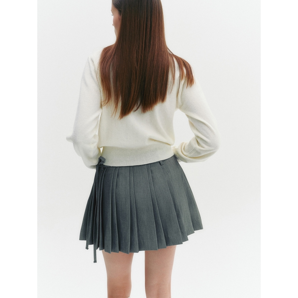 MOILLY リボンミニプリーツスカートグレー