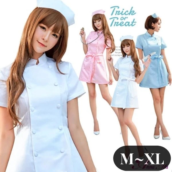 【即納】コスプレ ナース 衣装 仮装 ナース服 L XL 看護師 看護婦 女医 医者 ドクター 白衣 制服 ミニスカ ワンピース ナースキャップ ゾンビ ホラー アニメ 可愛い 男ウケ 大きいサイズ