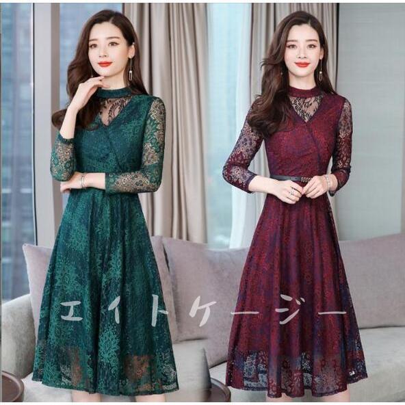 新品（第1弾セール中）パーティードレス安い可愛い結婚式ワンピースレースドレスワンピースお呼ばれフォーマル緑20代30代40代