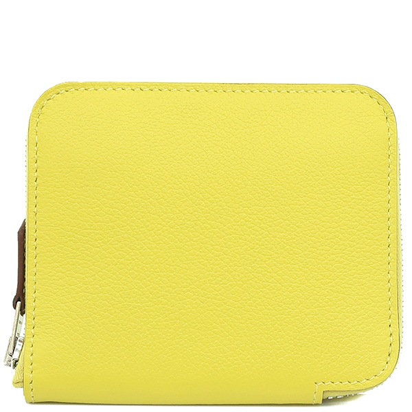 エルメス HERMES コインケース アザップ シルクイン コンパクト エバーカラー ライム シルバー金具 新品 未使用 黄色 ラウンドファスナー B刻印（2023年製） 【箱】【中古】