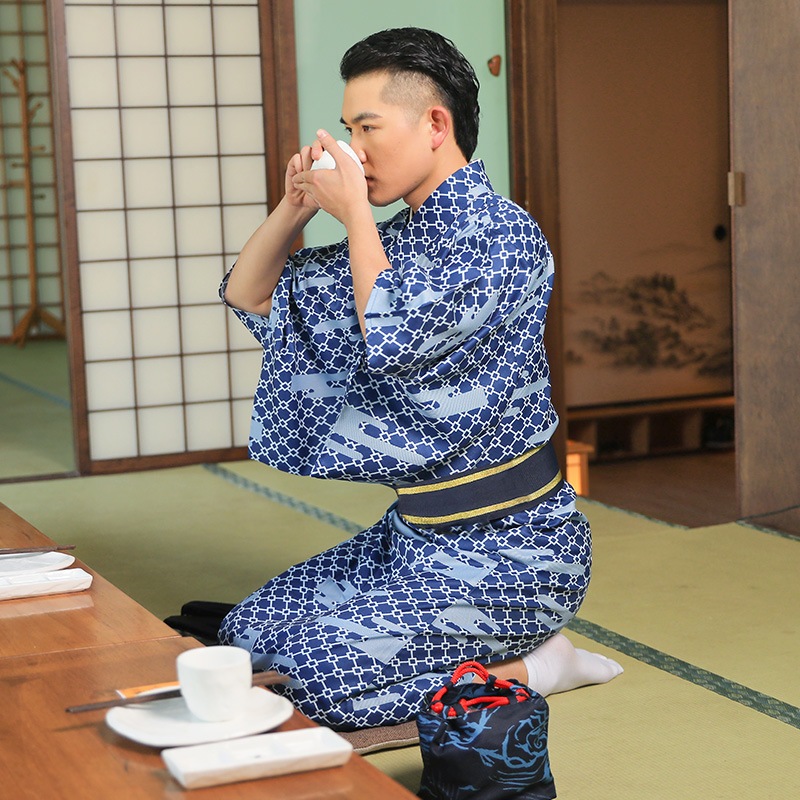 和服男伝統正装紳士武士和服小格子