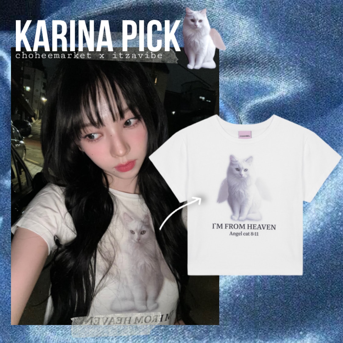 [karina pick!] itzavibe (authentic) Angel cat crop T-shirt (white)