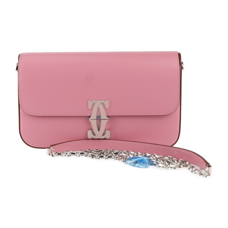 新品未使用展示品 CARTIER カルティエ ショルダーバッグ L1002369 チェーンショルダーバッグ ドゥーブルC ドゥ カルティエ カーフレザー ピンク ペールピンク 【本物保証】