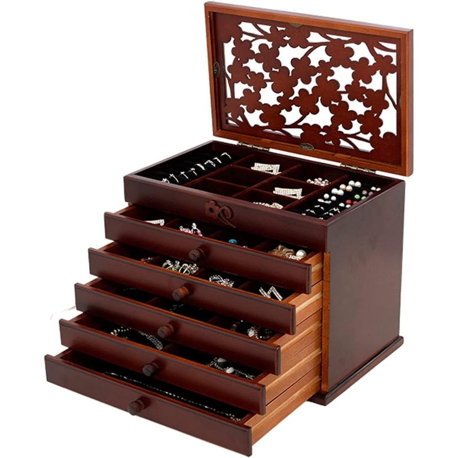 アクセサリーケース 宝石箱 ジュエリーケース 女性 おしゃれ 木製 レトロ ジュエリー 収納ボックス 多機能 6層 容量 収納 小物入れ ボックス 引き出し収納ケー