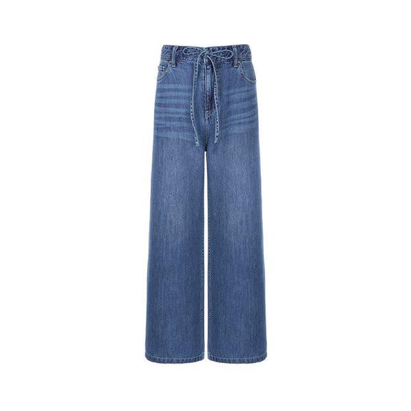 女性ジーンズ ストリング バックウエストゴム ワイド ミディアムブルー YP2D0095 M