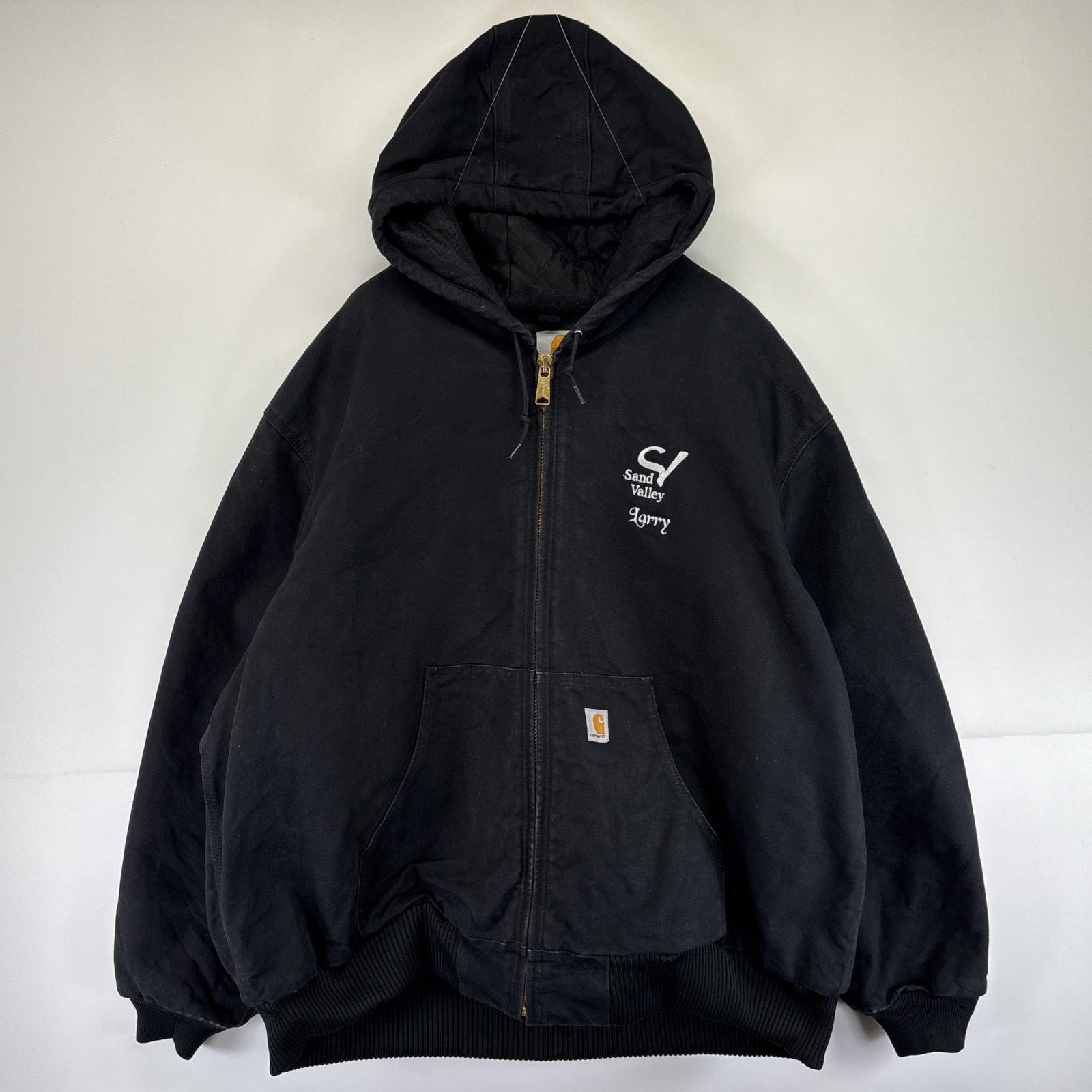 古着 USA製 ワークジャケット アクティブジャケット ダック 大きいサイズ 企業ロゴ刺繍 ワンポイントロゴ パーカー 3XL ブラック メンズ