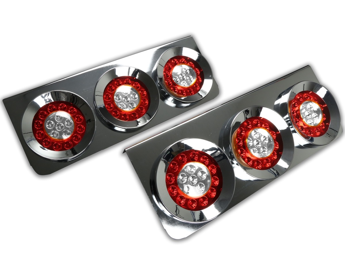 トラック用 丸型 3連 フルLED クリア レッド コンビネーション テールランプ メッキ ブレーキ ウインカー 24V 汎用 F-252